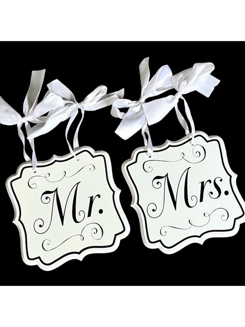Mr. & Mrs. Wooden Chair Signs for Wedding Reception or Party - White Black